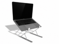 Stelo aluminum laptop stand with MacBook Pro elevated at angled view on white background view