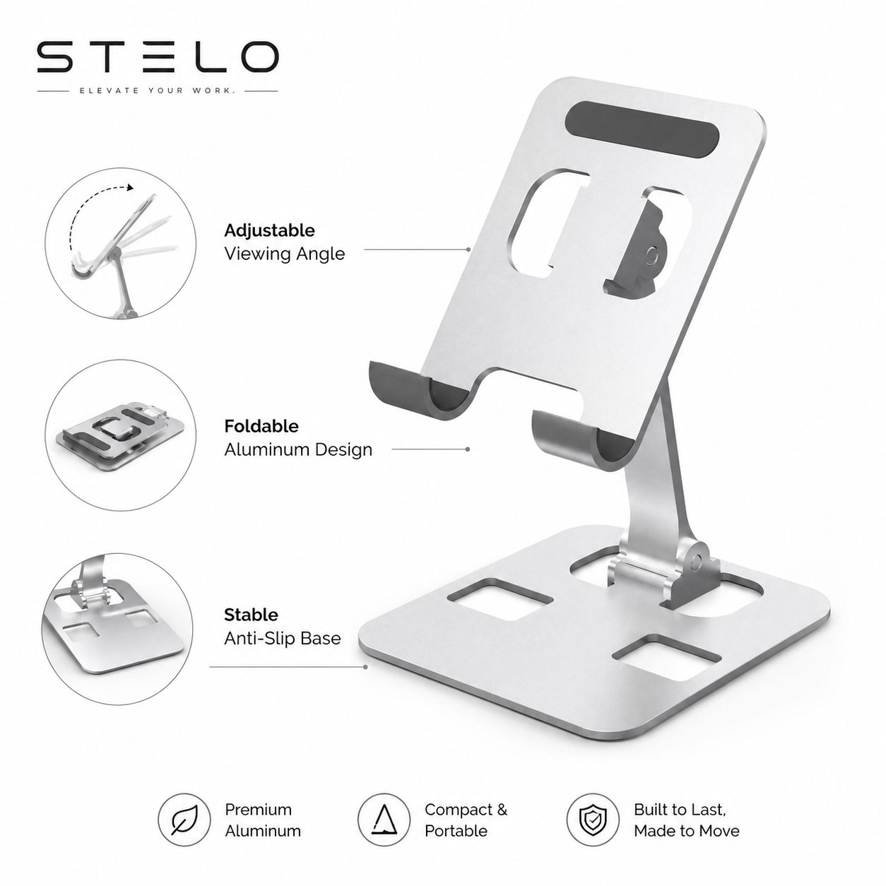 Stelo Adjustable Phone & Tablet Stand — Foldable Aluminum